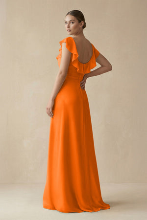 Square Neck A - Line Bridesmaid Dress with Ruffles in Cinnamon - SHE IS ME Bridesmaid Dresses