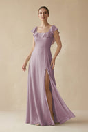 Square Neck A - Line Bridesmaid Dress with Ruffles in Dusk - SHE IS ME Bridesmaid Dresses