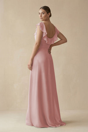 Square Neck A - Line Bridesmaid Dress with Ruffles in Dusty Rose - SHE IS ME Bridesmaid Dresses
