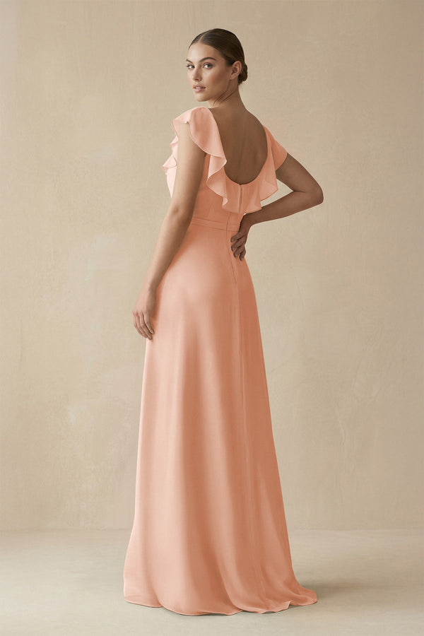 Square Neck A - Line Bridesmaid Dress with Ruffles in English Rose - SHE IS ME Bridesmaid Dresses