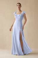 Square Neck A - Line Bridesmaid Dress with Ruffles in Ice - SHE IS ME Bridesmaid Dresses