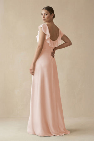 Square Neck A - Line Bridesmaid Dress with Ruffles in Pale Blush - SHE IS ME Bridesmaid Dresses