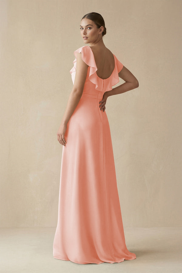 Square Neck A - Line Bridesmaid Dress with Ruffles in Rose Petal - SHE IS ME Bridesmaid Dresses