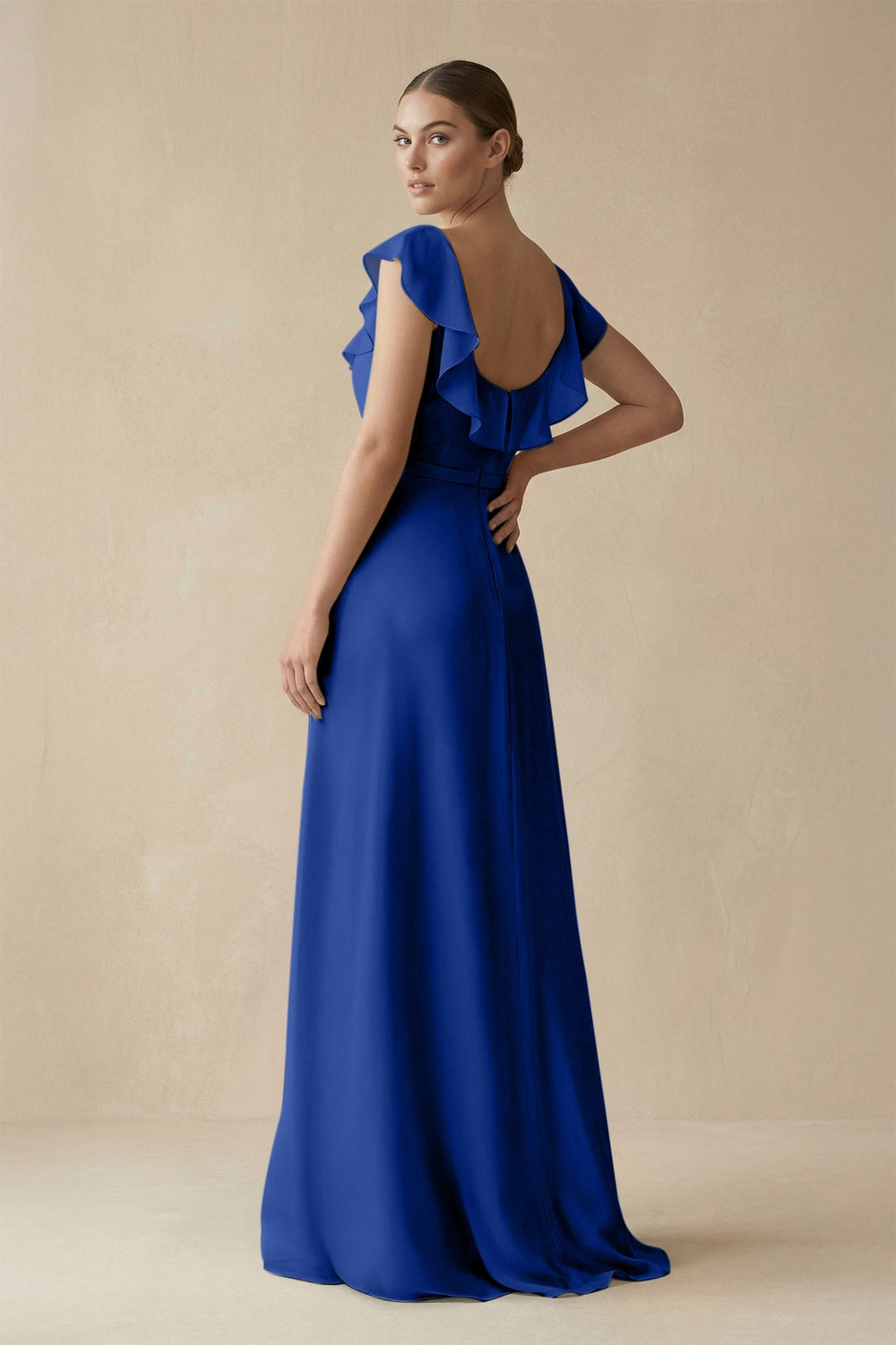 Square Neck A - Line Bridesmaid Dress with Ruffles in Royal Blue - SHE IS ME Bridesmaid Dresses