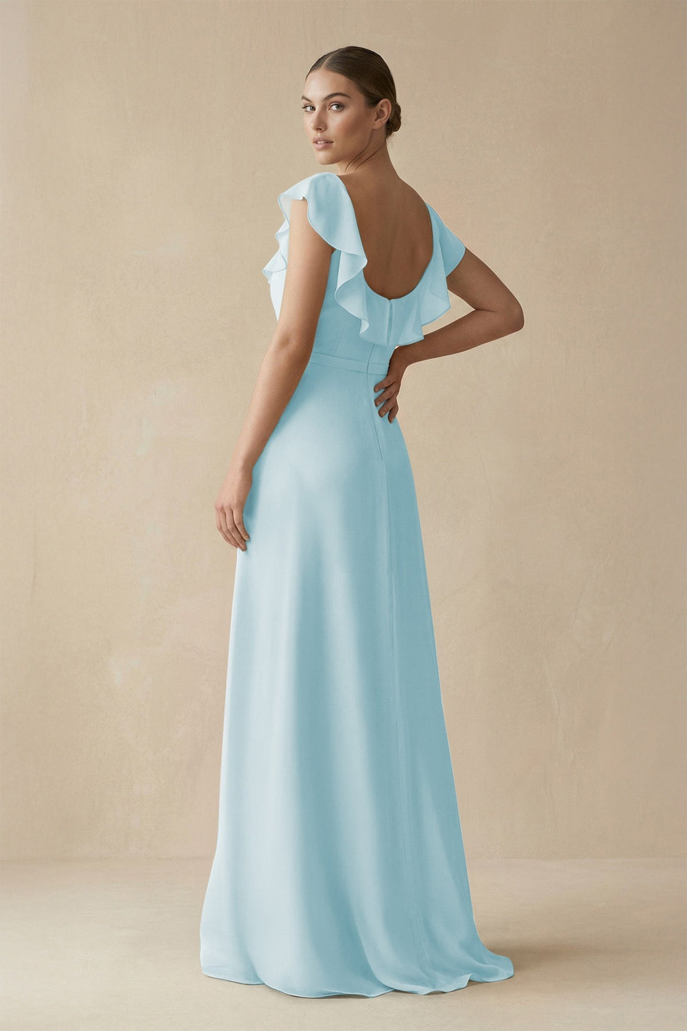 Square Neck A - Line Bridesmaid Dress with Ruffles in Sky Blue - SHE IS ME Bridesmaid Dresses