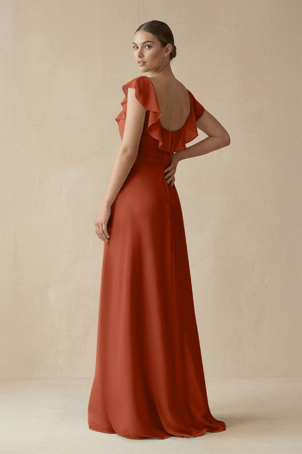 Square Neck A - Line Bridesmaid Dress with Ruffles in Spice - SHE IS ME Bridesmaid Dresses