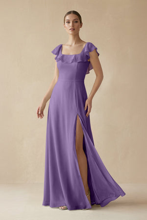 Square Neck A - Line Bridesmaid Dress with Ruffles in Tahiti - SHE IS ME Bridesmaid Dresses