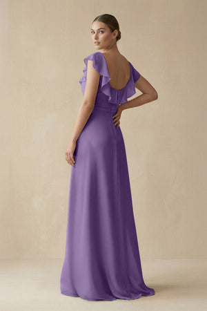 Square Neck A - Line Bridesmaid Dress with Ruffles in Tahiti - SHE IS ME Bridesmaid Dresses