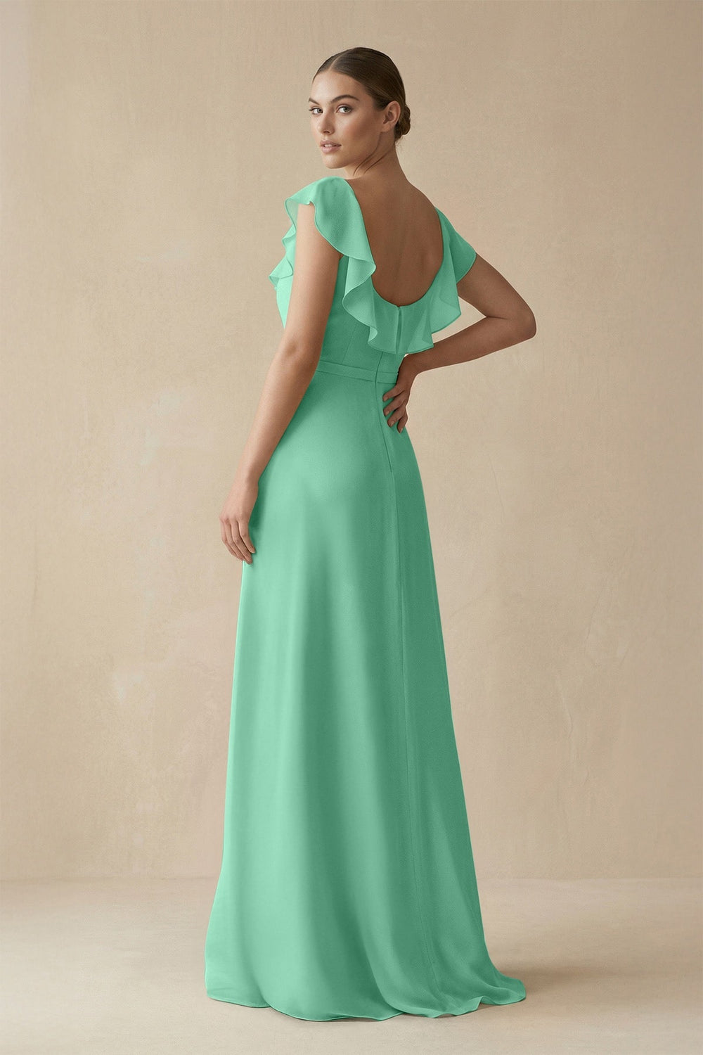 Square Neck A - Line Bridesmaid Dress with Ruffles in Turquoise - SHE IS ME Bridesmaid Dresses