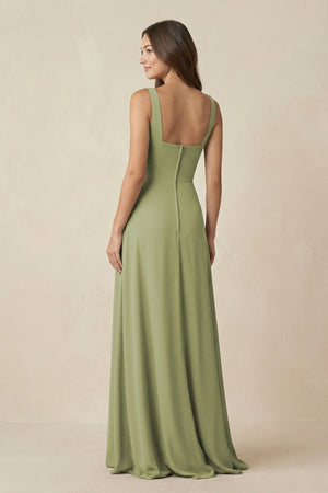 Square Neck A-Line Bridesmaid Dress With Slit in Moss Green - SHE IS ME BRIDESMAID DRESSES