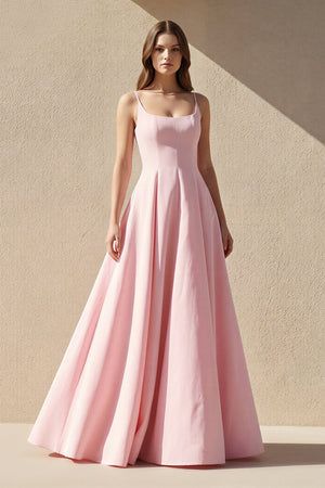 Square Neck A Line Gown in Pink - SHE IS ME