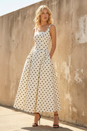 Square Neck Polka Dot Midi Dress in Ivory - SHE IS ME