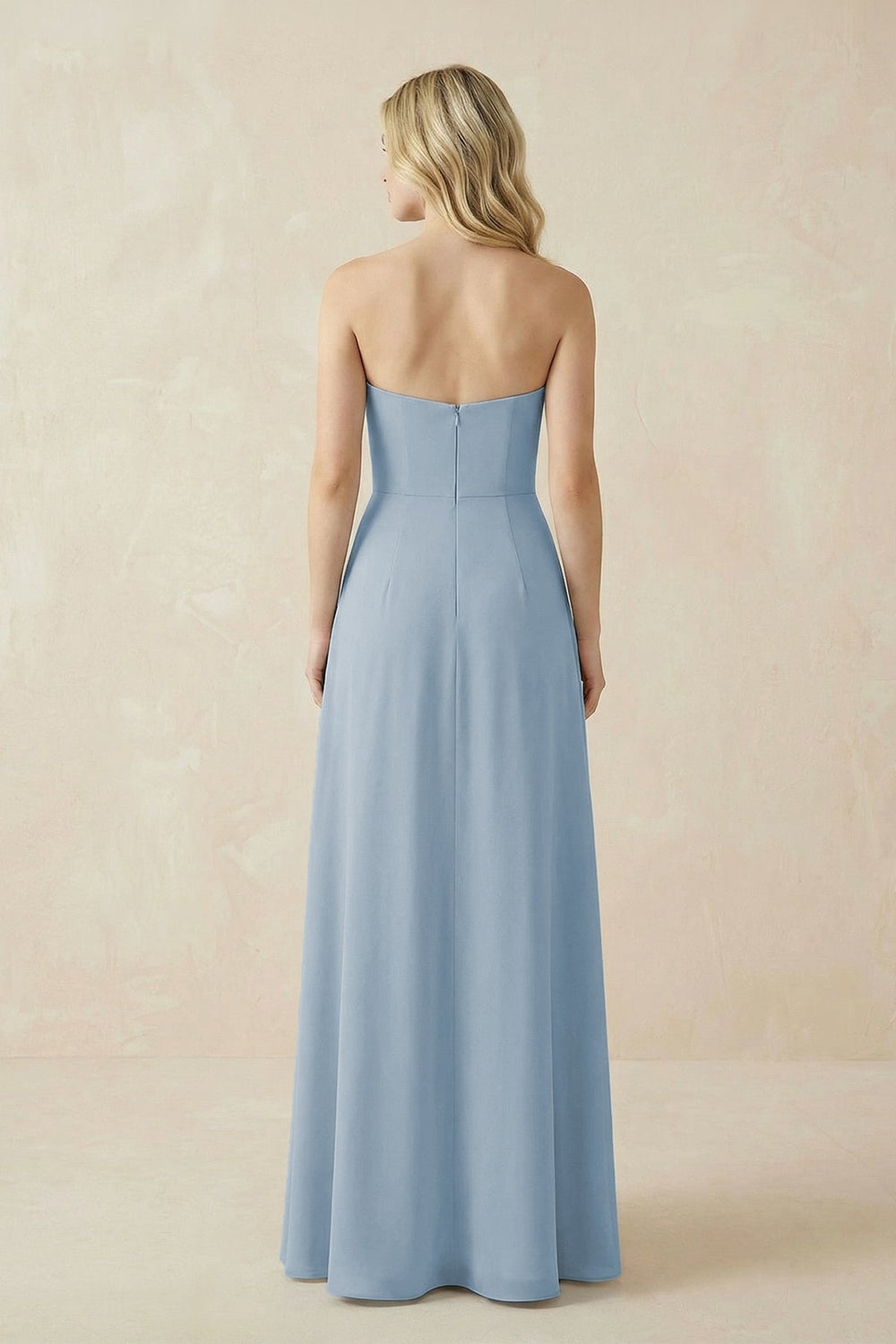 Strapless A - Line Chiffon Bridesmaid Dress With Slit - SHE IS ME Bridesmaid Dresses