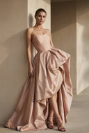 Strapless High - Low Pleated Gown in Blush - SHE IS ME