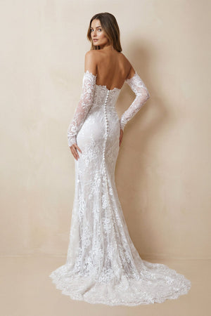 Strapless Lace Sheath Long Sleeve Wedding Dress in Ivory - SHE IS ME Wedding Dresses