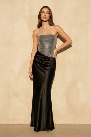 Strapless Maxi Dress With Beading in Black - SHE IS ME