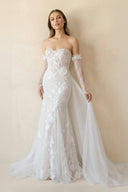 Strapless Mermaid Tulle Wedding Dress With Floral in Ivory - SHE IS ME Wedding Dresses