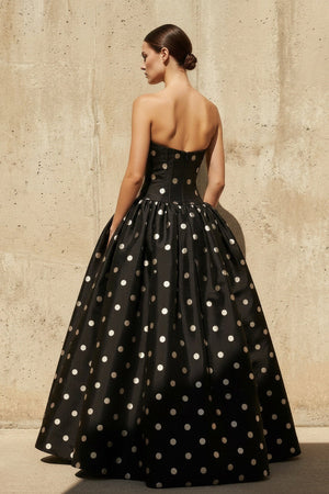 Strapless Polka Dot Maxi Dress in Black - SHE IS ME