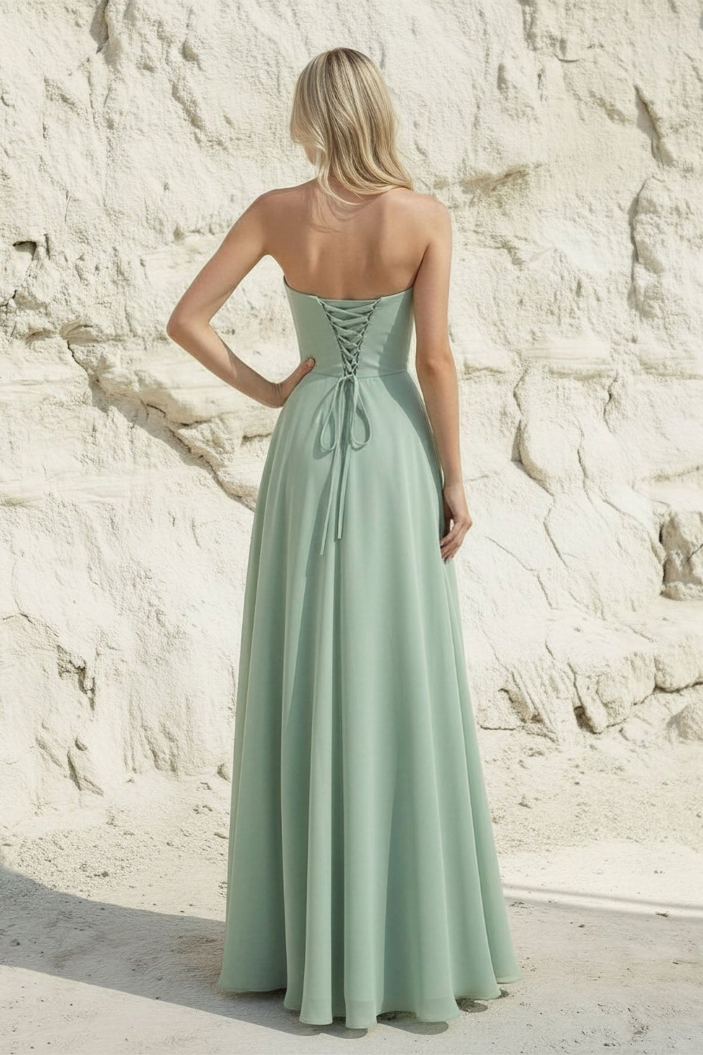 Strapless Ruched Maxi Dress in Mint Green - SHE IS ME