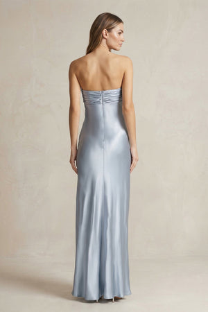 Strapless Ruched Maxi Dress in Sky Blue - SHE IS ME PROM DRESSES