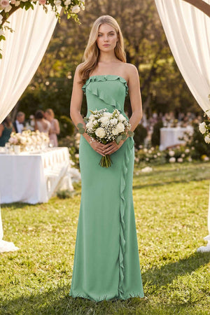 Strapless Ruffled Sheath Bridesmaid Dress in Sea Glass - SHE IS ME Bridesmaid Dresses