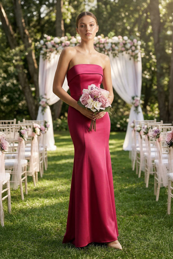 Strapless Satin Mermaid Bridesmaid Dress in Burgundy - SHE IS ME Bridesmaid Dresses
