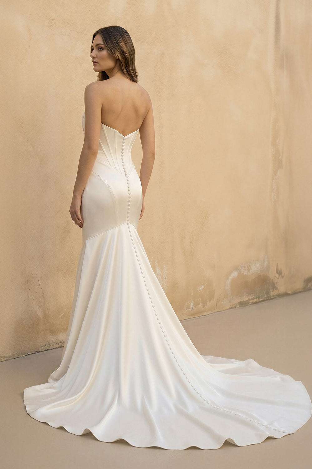 Strapless Satin Mermaid Corset Wedding Dress in Ivory - SHE IS ME Wedding Dresses