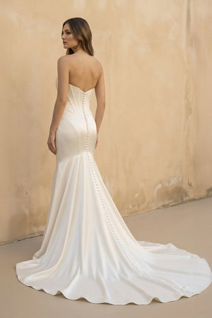 Strapless Satin Mermaid Corset Wedding Dress in Ivory - SHE IS ME Wedding Dresses