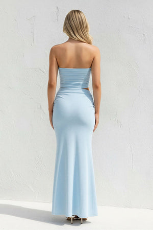 Strapless Two - Piece Pleated Maxi Dress in Sky Blue - SHE IS ME