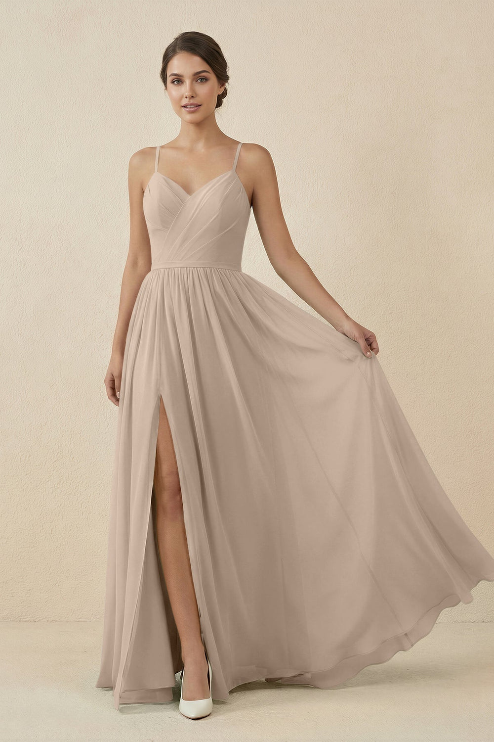 Sweetheart A - Line Chiffon Bridesmaid Dress in Almond - SHE IS ME Bridesmaid Dresses