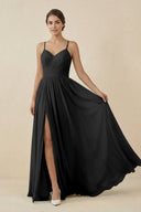 Sweetheart A - Line Chiffon Bridesmaid Dress in Black - SHE IS ME Bridesmaid Dresses