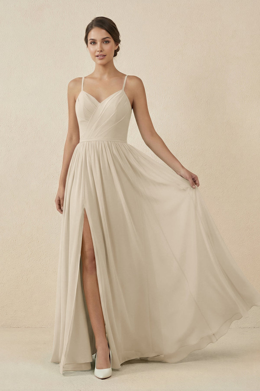 Sweetheart A - Line Chiffon Bridesmaid Dress in Champagne - SHE IS ME Bridesmaid Dresses