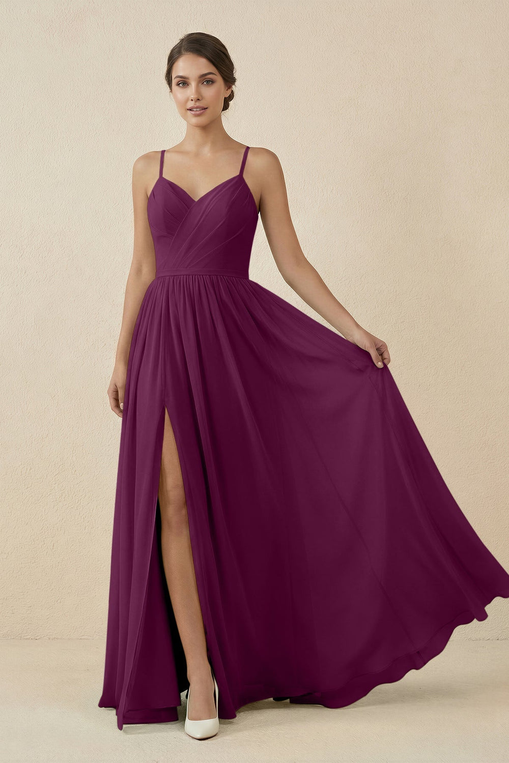 Sweetheart A - Line Chiffon Bridesmaid Dress in Fig - SHE IS ME Bridesmaid Dresses
