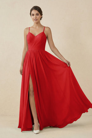 Sweetheart A - Line Chiffon Bridesmaid Dress in Ruby Red - SHE IS ME Bridesmaid Dresses