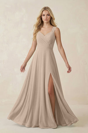 Sweetheart A - Line Chiffon Long Bridesmaid Dress in Almond - SHE IS ME Bridesmaid Dresses