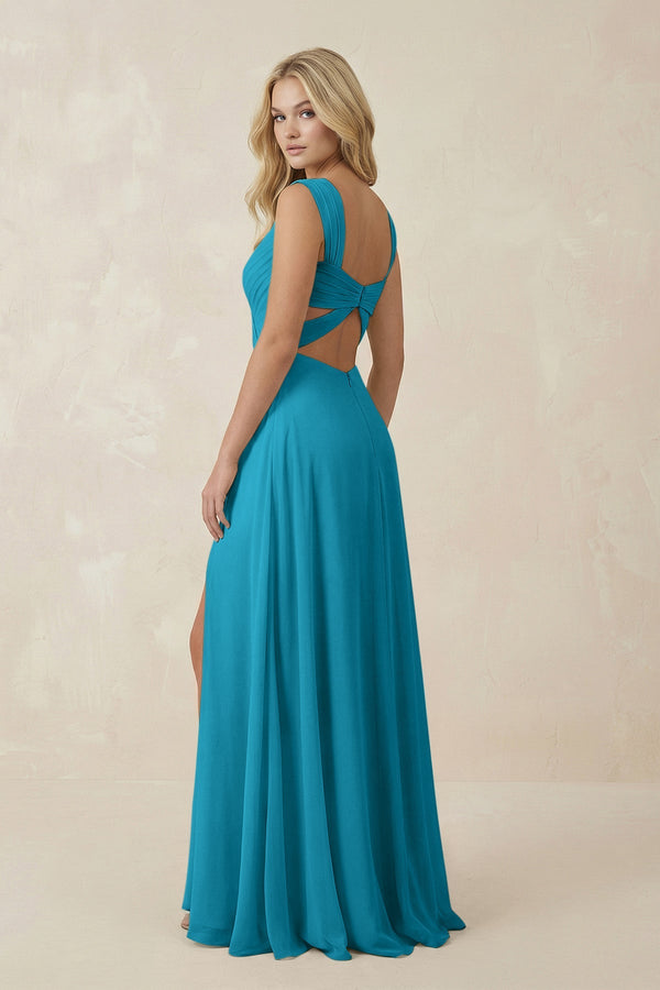 Sweetheart A - Line Chiffon Long Bridesmaid Dress in Blue Jay - SHE IS ME Bridesmaid Dresses