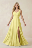 Sweetheart A - Line Chiffon Long Bridesmaid Dress in Buttercup - SHE IS ME Bridesmaid Dresses