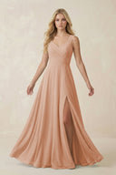 Sweetheart A - Line Chiffon Long Bridesmaid Dress in Champagne Rose - SHE IS ME Bridesmaid Dresses