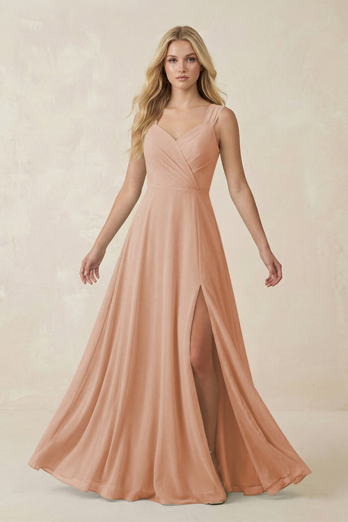 Sweetheart A - Line Chiffon Long Bridesmaid Dress in Champagne Rose - SHE IS ME Bridesmaid Dresses