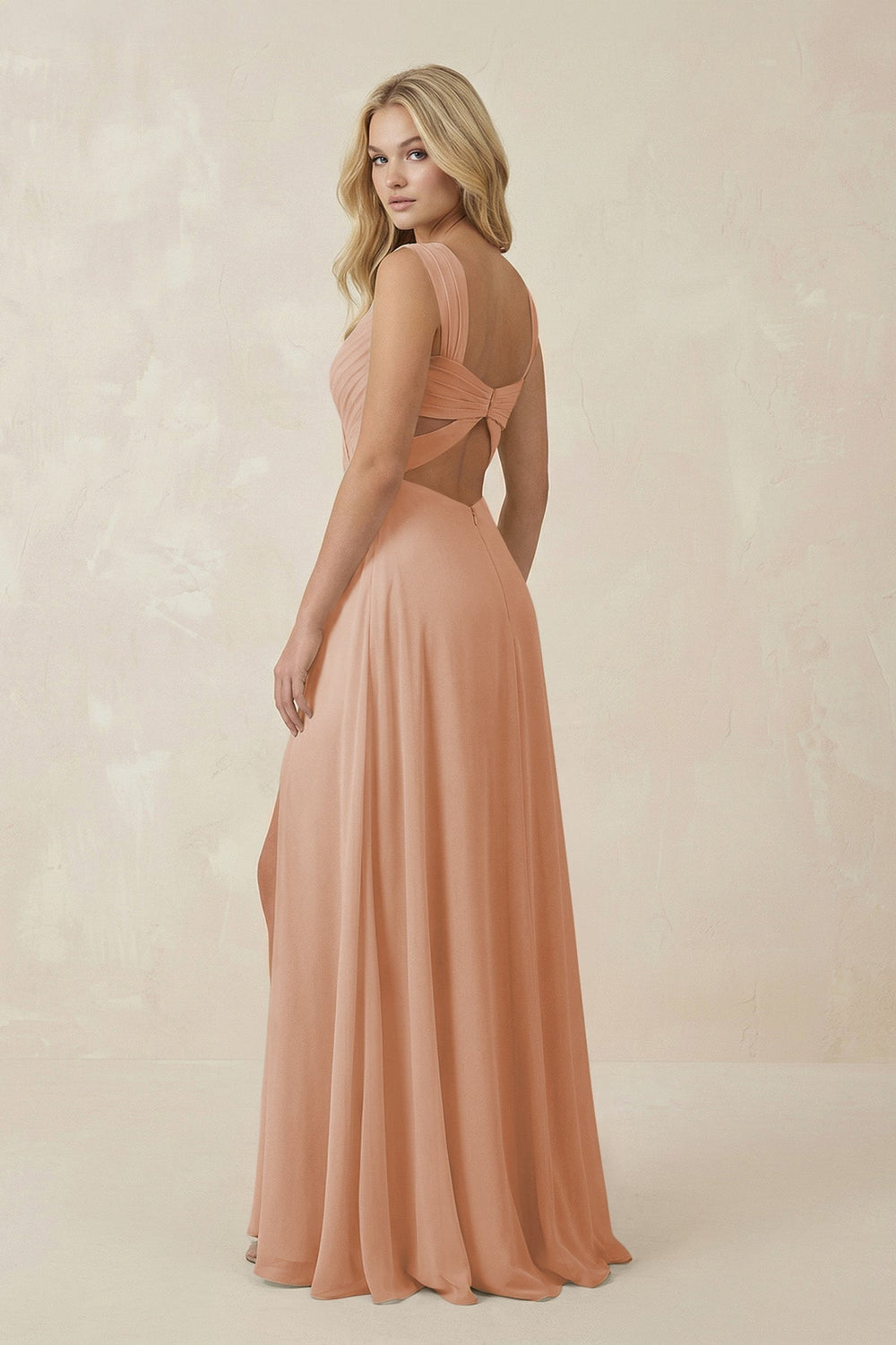 Sweetheart A - Line Chiffon Long Bridesmaid Dress in Champagne Rose - SHE IS ME Bridesmaid Dresses