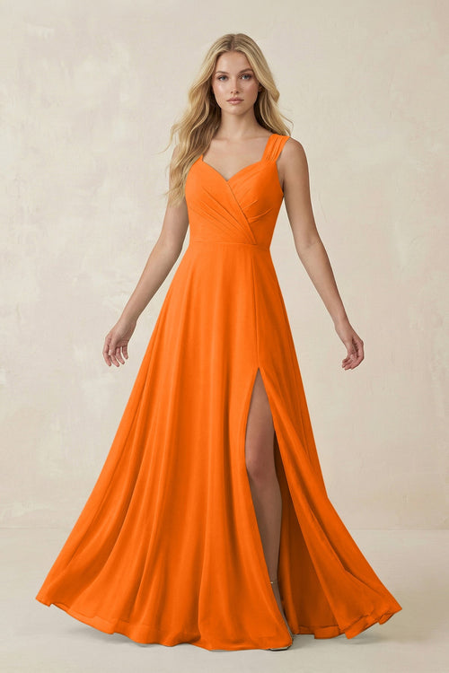 Sweetheart A - Line Chiffon Long Bridesmaid Dress in Cinnamon - SHE IS ME Bridesmaid Dresses
