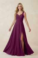Sweetheart A - Line Chiffon Long Bridesmaid Dress in Fig - SHE IS ME Bridesmaid Dresses