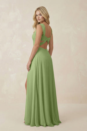 Sweetheart A - Line Chiffon Long Bridesmaid Dress in Matcha - SHE IS ME Bridesmaid Dresses