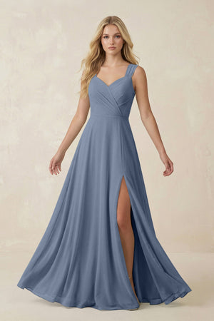 Sweetheart A - Line Chiffon Long Bridesmaid Dress in Neptune - SHE IS ME Bridesmaid Dresses