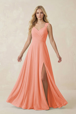 Sweetheart A - Line Chiffon Long Bridesmaid Dress in Rosette - SHE IS ME Bridesmaid Dresses