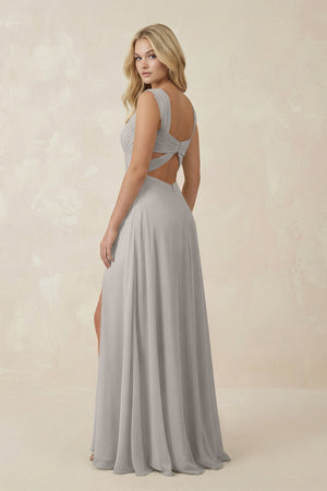 Sweetheart A - Line Chiffon Long Bridesmaid Dress in Silver - SHE IS ME Bridesmaid Dresses