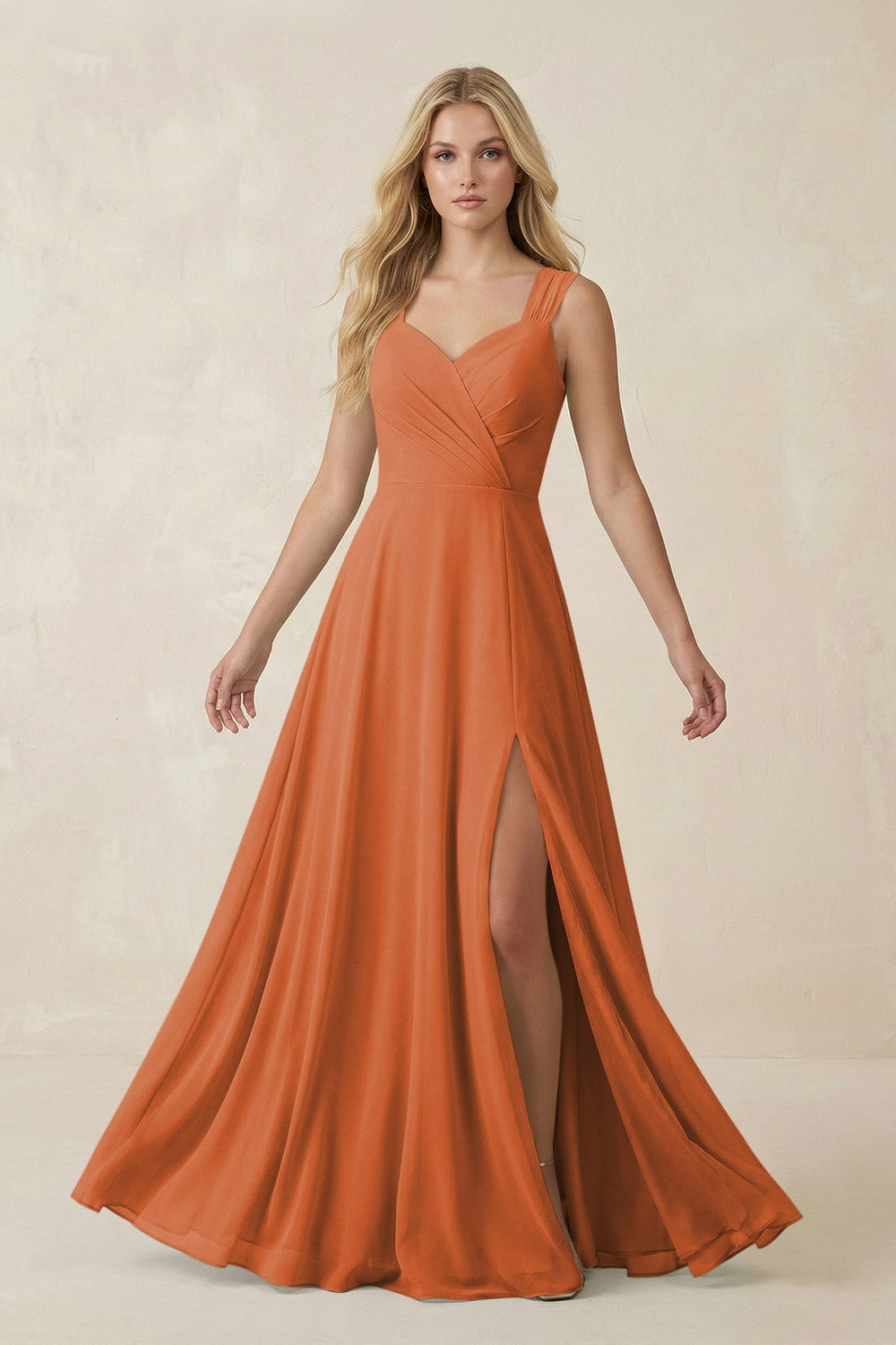 Sweetheart A - Line Chiffon Long Bridesmaid Dress in Terracotta - SHE IS ME Bridesmaid Dresses