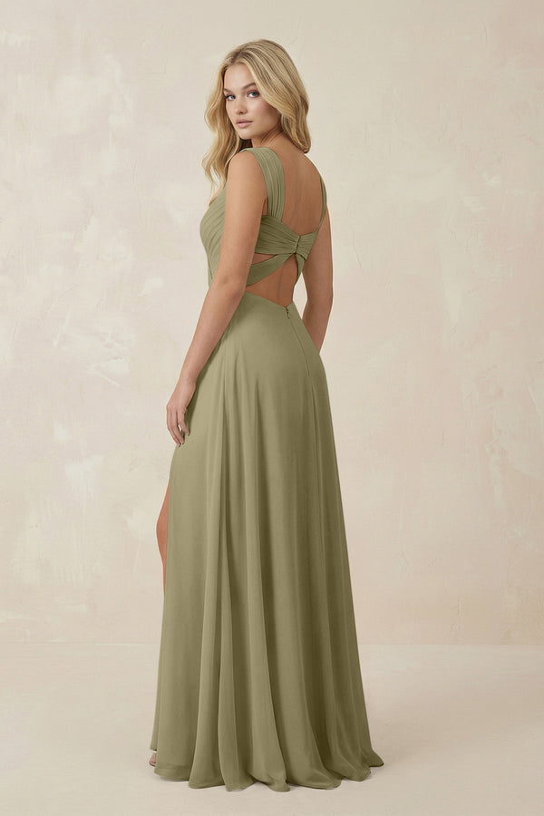 Sweetheart A - Line Chiffon Long Bridesmaid Dress in Thyme - SHE IS ME Bridesmaid Dresses