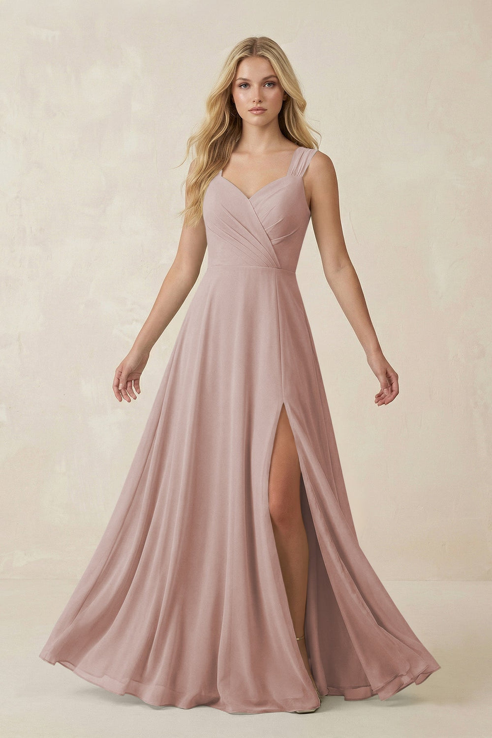 Sweetheart A - Line Chiffon Long Bridesmaid Dress in Toffee - SHE IS ME Bridesmaid Dresses