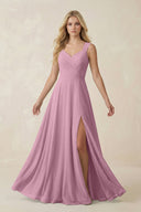 Sweetheart A - Line Chiffon Long Bridesmaid Dress in Vintage Mauve - SHE IS ME Bridesmaid Dresses